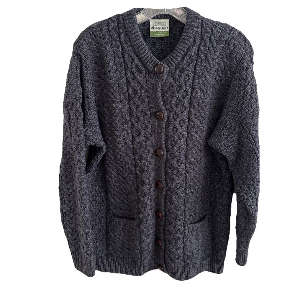 EUC Shannon Woolen Mills Ireland Sweater Fisherman Cable Merino Wool Women's M